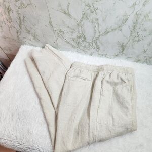 Old Navy Light Khaki Colored Cropped Linen Pants